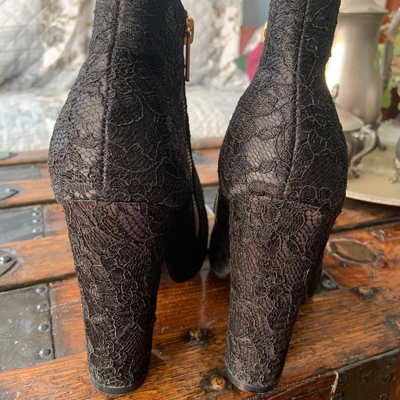 Diba Black Lace Zip-Up High Heel Ankle Booties - Picture 3 of 8